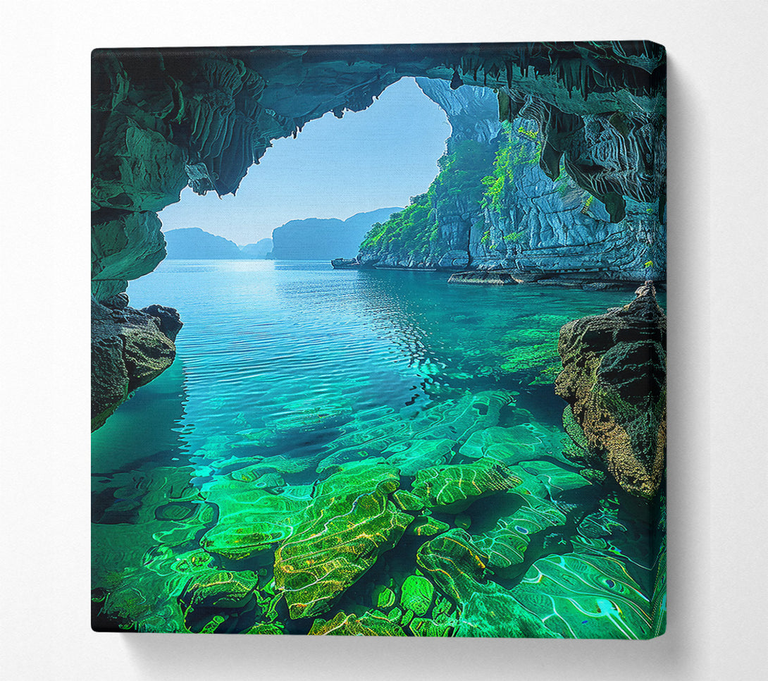  A Canvas Print of Emerald Water Cave View Canvas Print