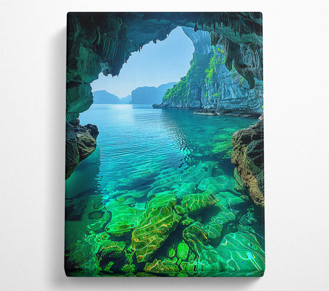  A Canvas Print of Emerald Water Cave View Canvas Print