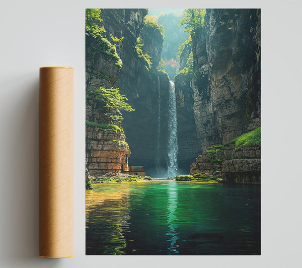 Emerald Waterfall Canyon Giclee Print