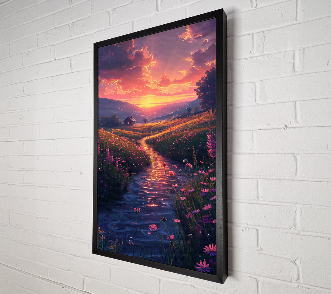  A Canvas Print of Orange Sunset Stream Canvas Art