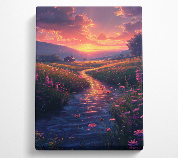  A Canvas Print of Orange Sunset Stream Canvas Art