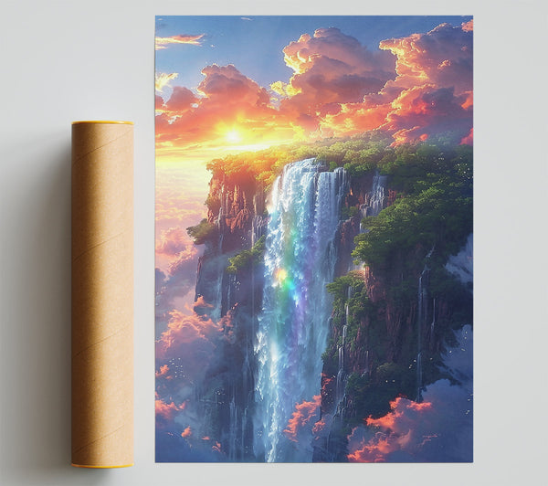 Orange Sky Waterfall Poster