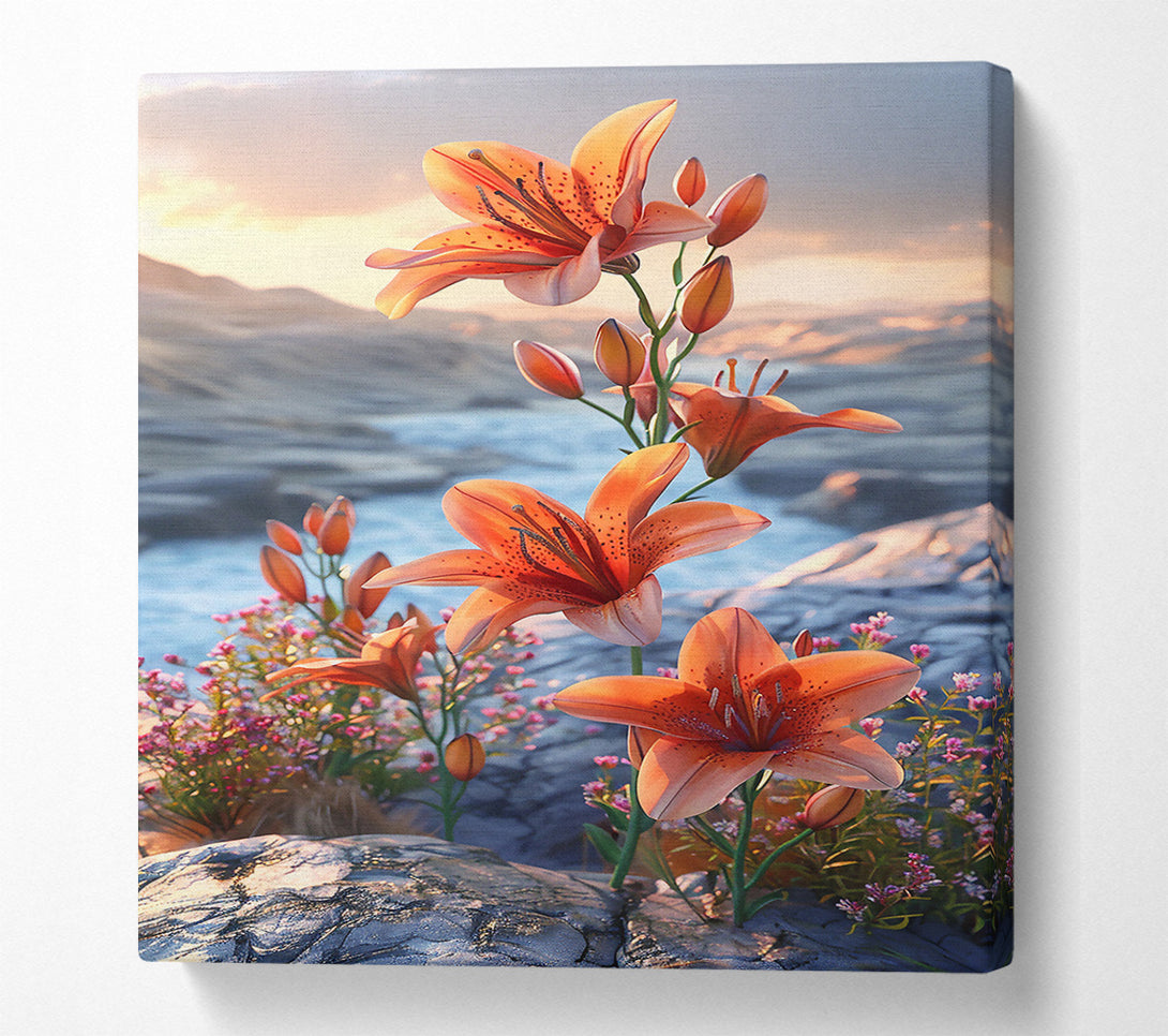  A Canvas Print of Sunset Orange Lilies Canvas Art