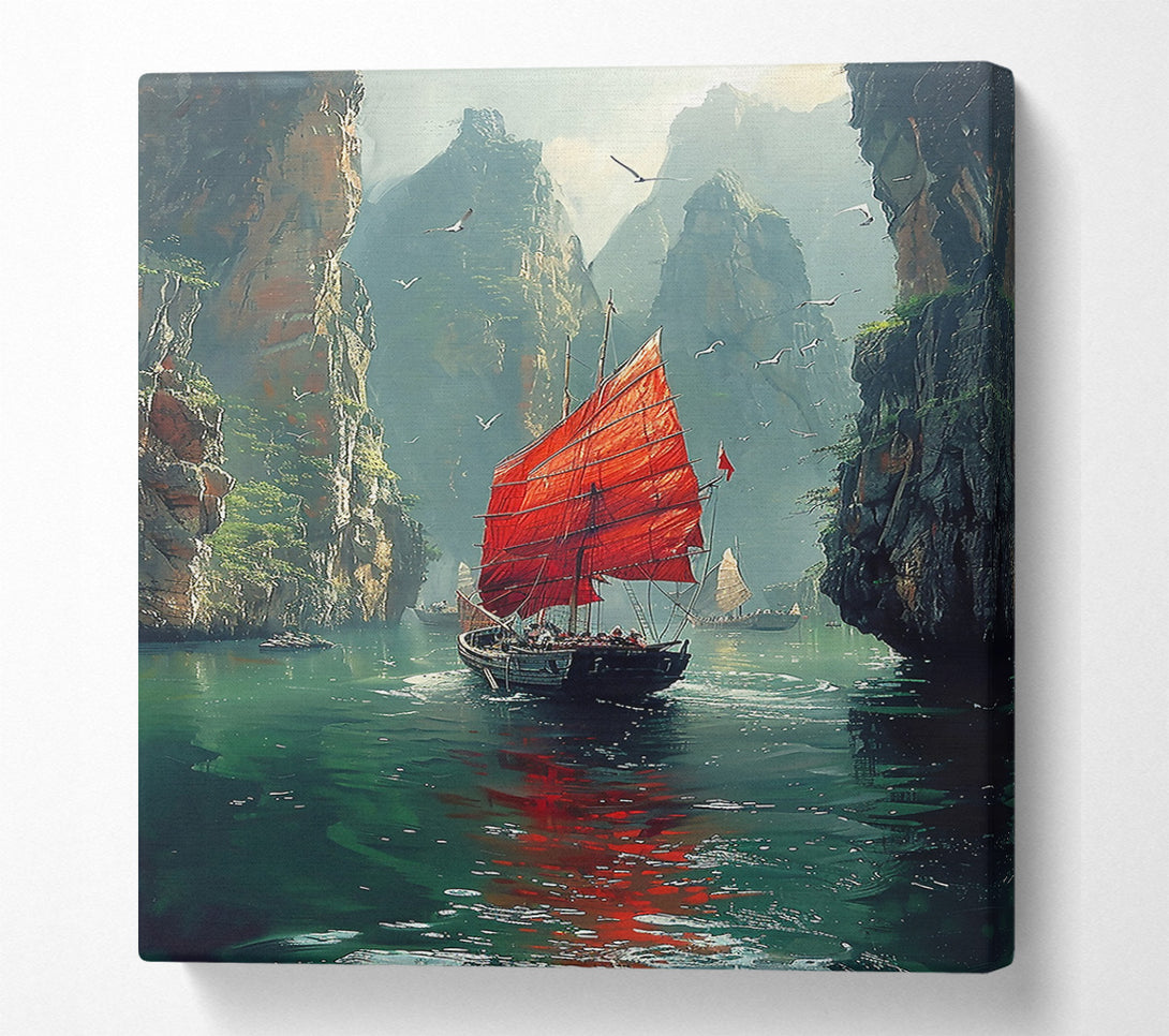  A Canvas Print of Crimson Sails Through The Mist Canvas Print