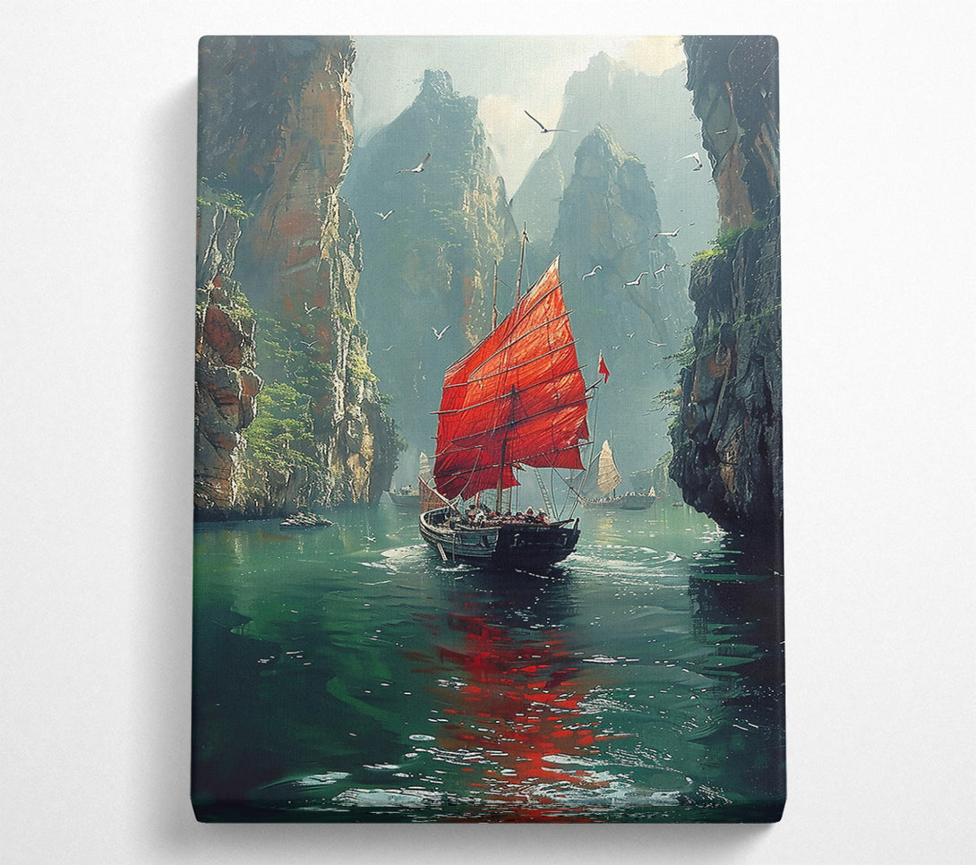  A Canvas Print of Crimson Sails Through The Mist Canvas Print