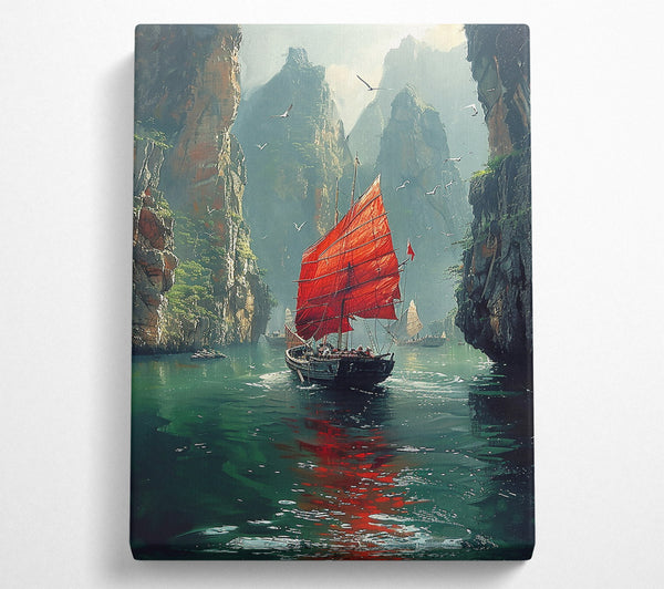  A Canvas Print of Crimson Sails Through The Mist Canvas Print
