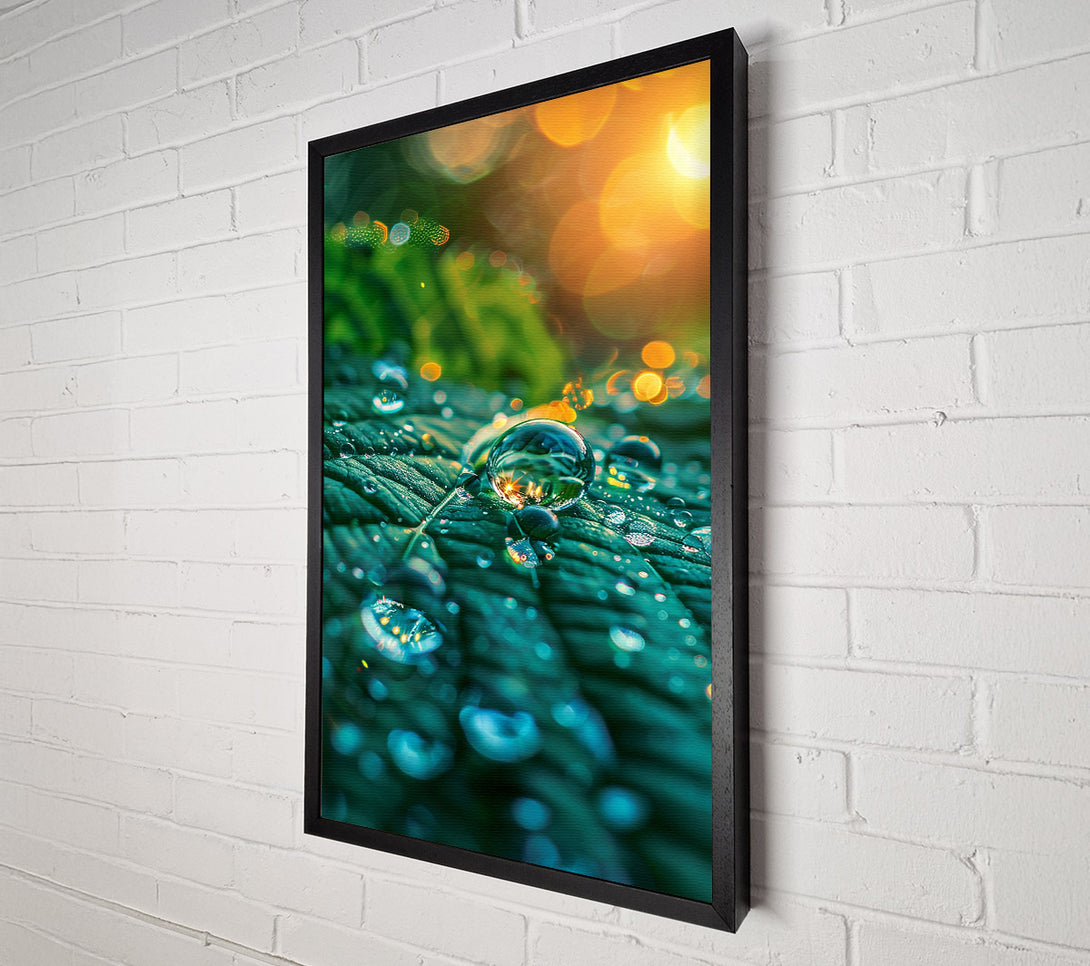  A Canvas Print of Teal Dewdrop Reflections Canvas Print