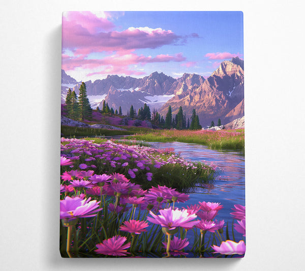  A Canvas Print of Pink Mountain Stream Canvas Wall Art