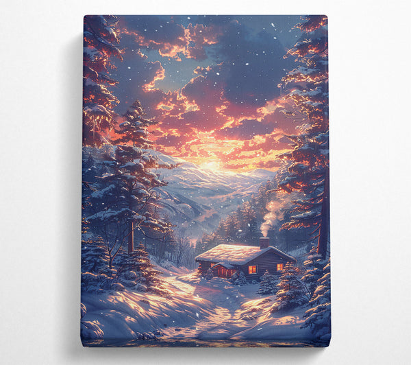  A Canvas Print of Golden Winter Cabin Canvas Wall Art