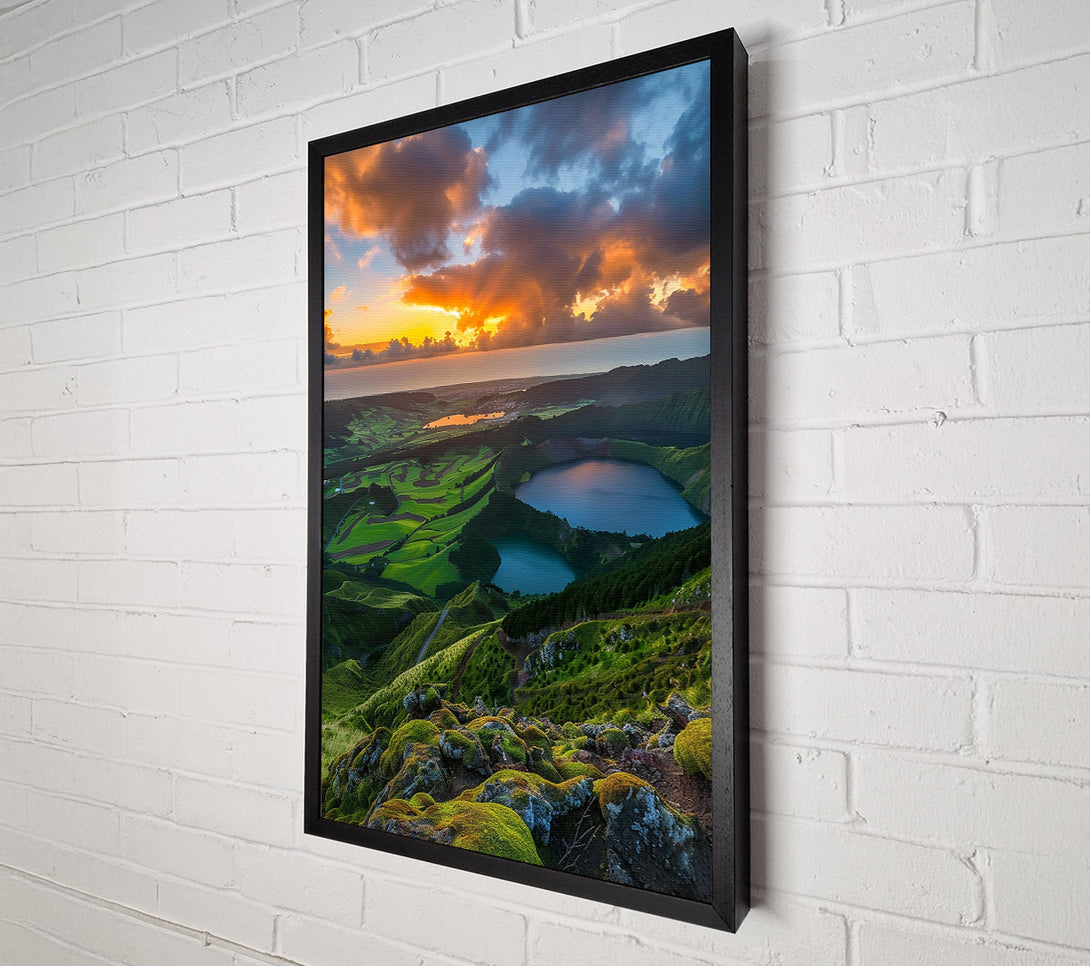 A Canvas Print of Orange Sky Over Green Hills Canvas Wall Art