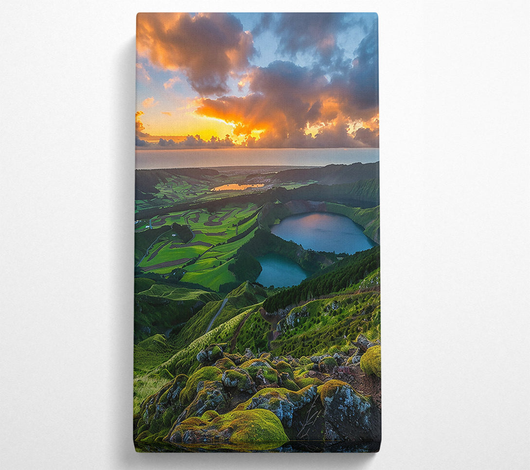  A Canvas Print of Orange Sky Over Green Hills Canvas Wall Art