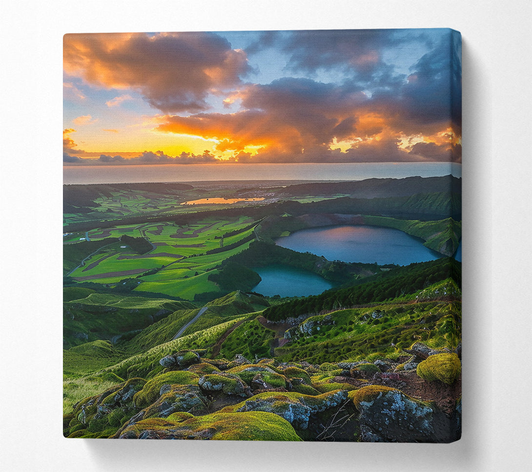  A Canvas Print of Orange Sky Over Green Hills Canvas Wall Art