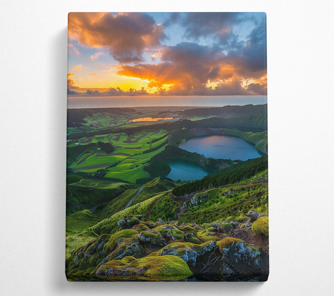  A Canvas Print of Orange Sky Over Green Hills Canvas Wall Art