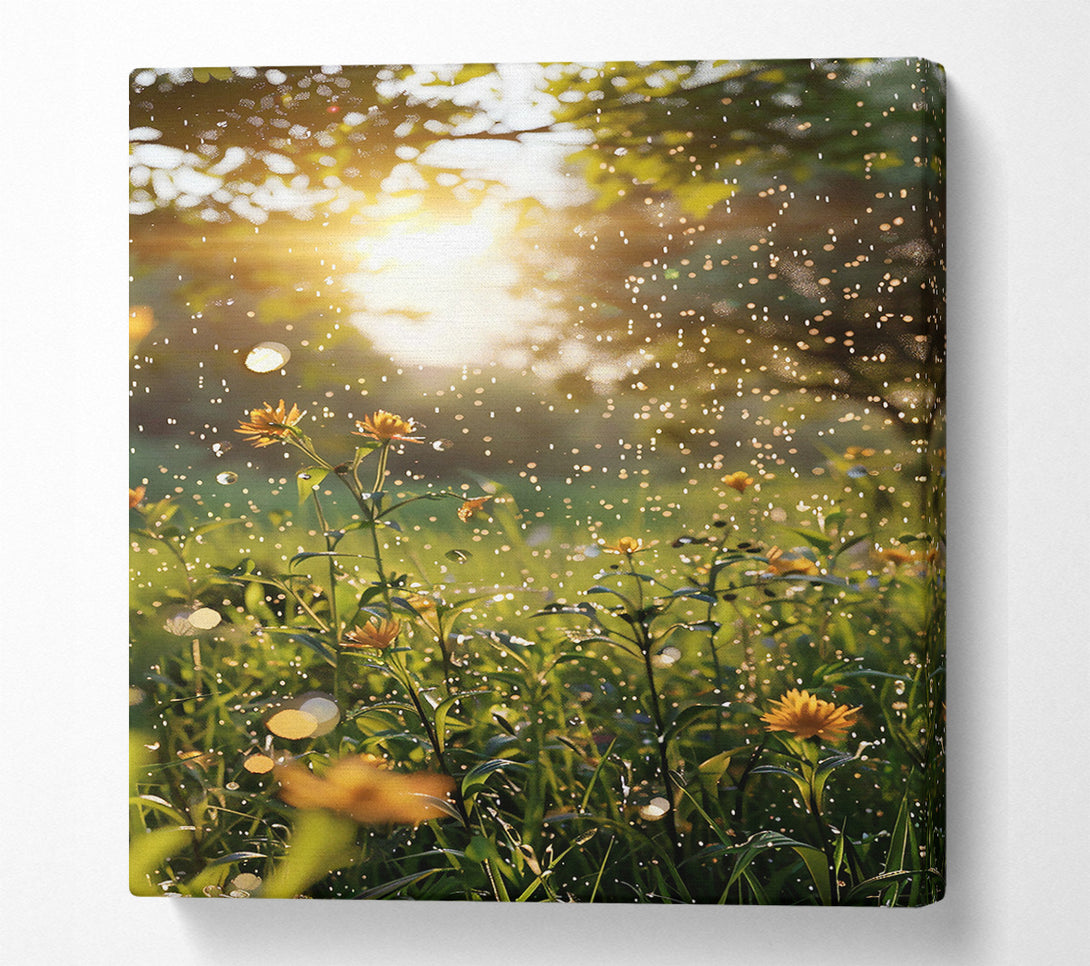  A Canvas Print of Golden Raindrops Glow Canvas Wall Art