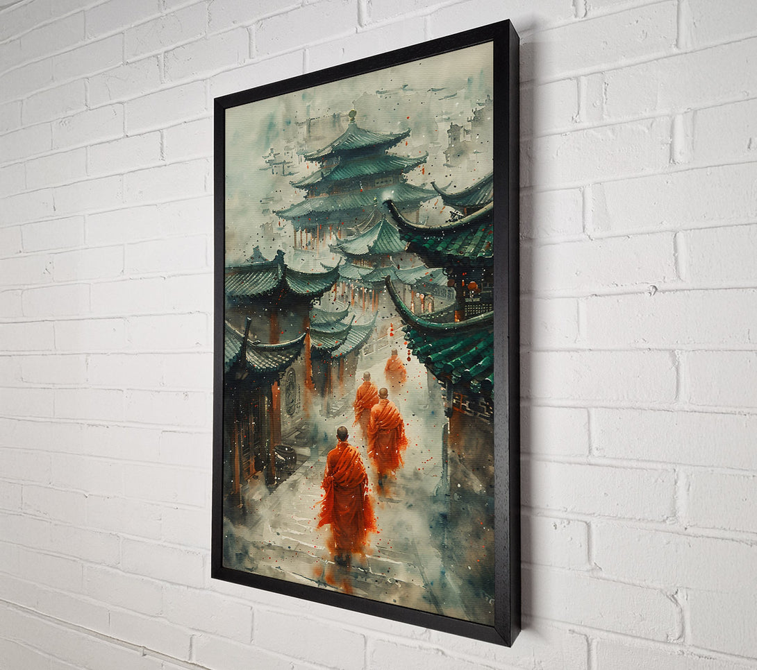  A Canvas Print of Orange Foggy Temple Walk Canvas Wall Art