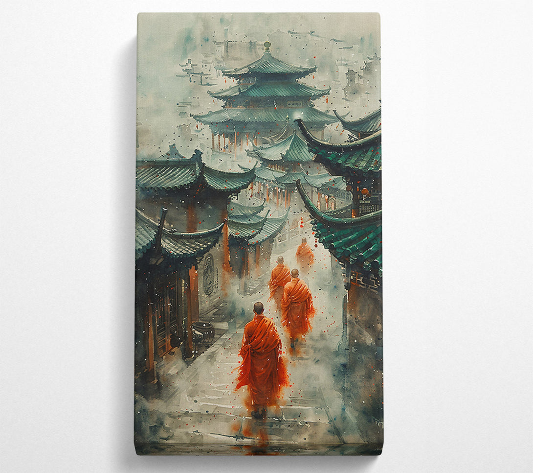  A Canvas Print of Orange Foggy Temple Walk Canvas Wall Art
