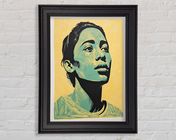 Green And Black Woman Framed Print