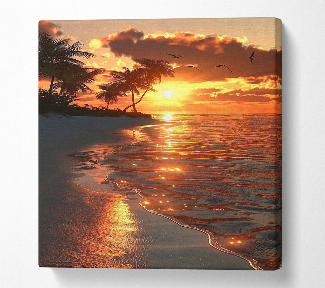  A Canvas Print of Golden Sunset Shore Canvas Wall Art