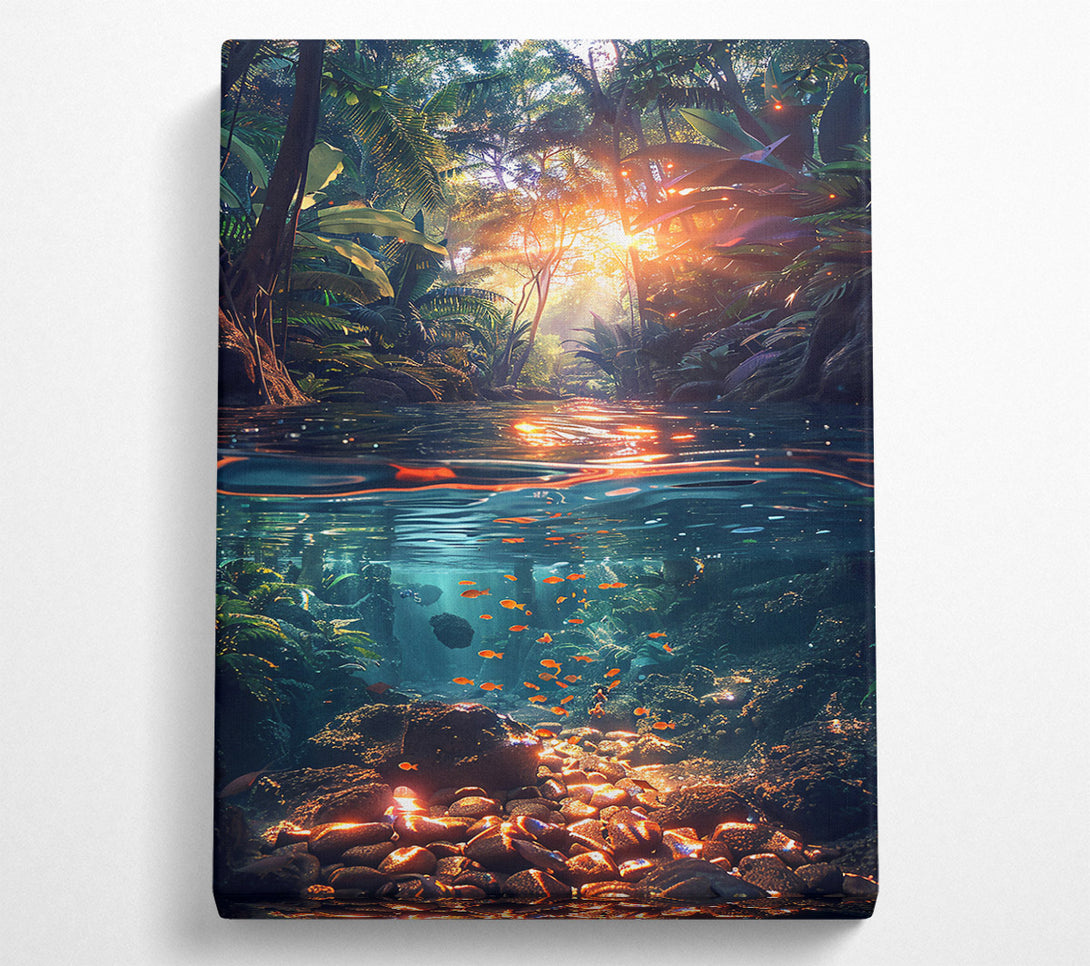  A Canvas Print of Golden Jungle River Canvas Wall Art