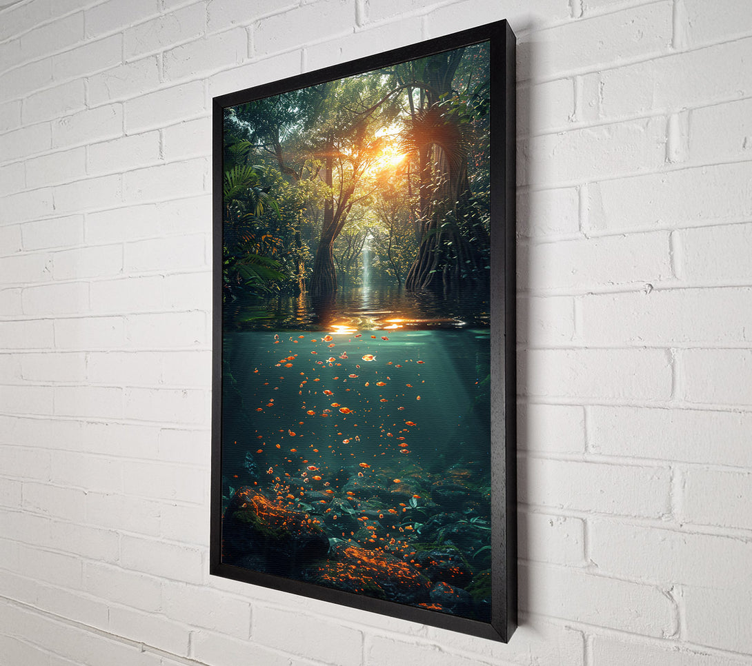  A Canvas Print of Orange Fish Beneath Green Trees Canvas Print