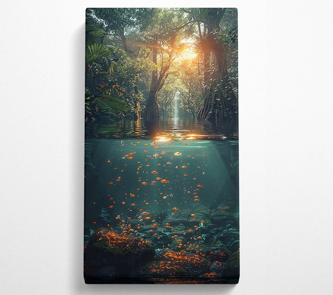  A Canvas Print of Orange Fish Beneath Green Trees Canvas Print