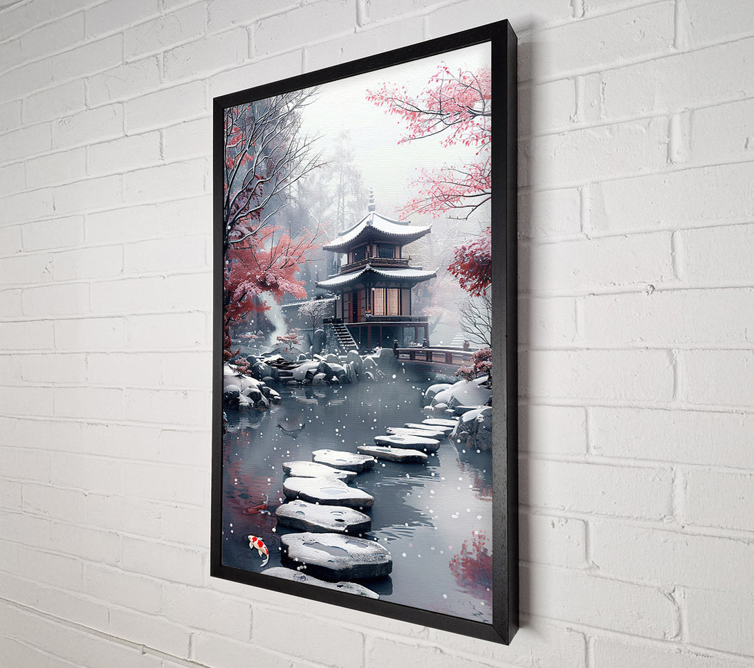  A Canvas Print of Pink Sky Pagoda Pond Canvas Wall Art