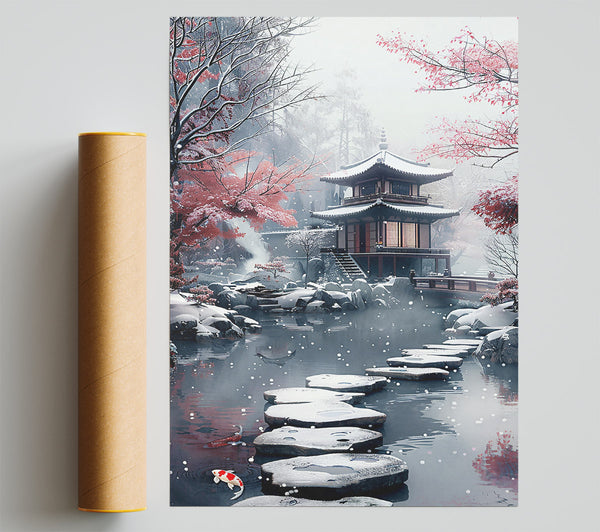 Pink Sky Pagoda Pond Print