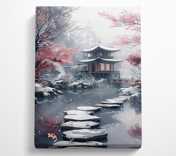  A Canvas Print of Pink Sky Pagoda Pond Canvas Wall Art