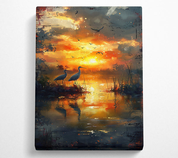  A Canvas Print of Orange Sunset Reflections Canvas Art