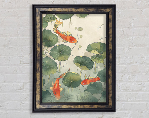Green Lillies And Koi Framed Print