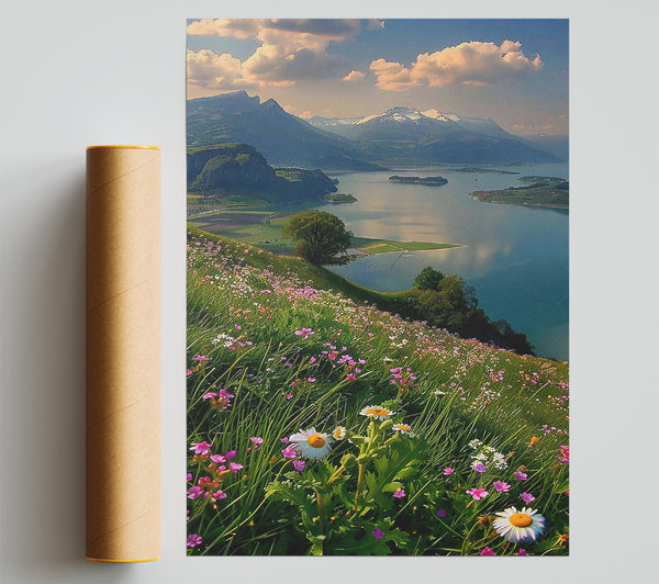 Green And White Mountain View Giclee Print