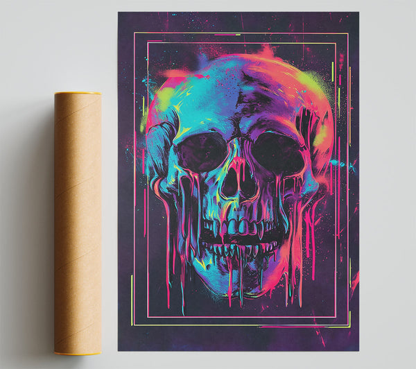 Neon Drip Skull Print