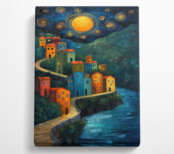  A Canvas Print of Golden Moonlit Village Canvas Print