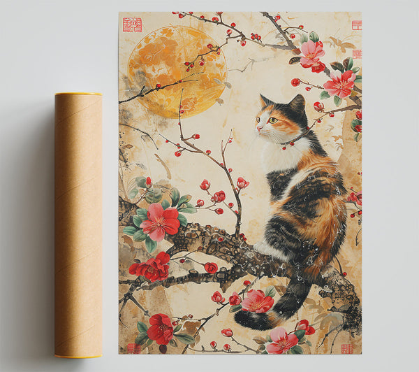Golden Moon Cat Print
