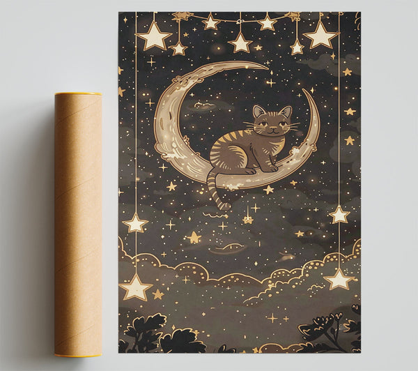 Golden Moon Cat Dream Poster