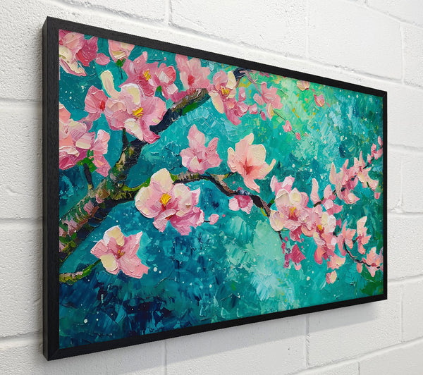 Pink Blossoms On Teal