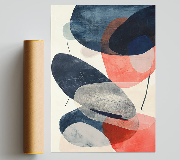 Coral And Charcoal Shapes Print