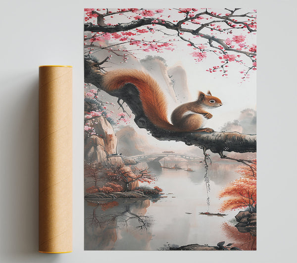 Pink Blossom Bridge Poster