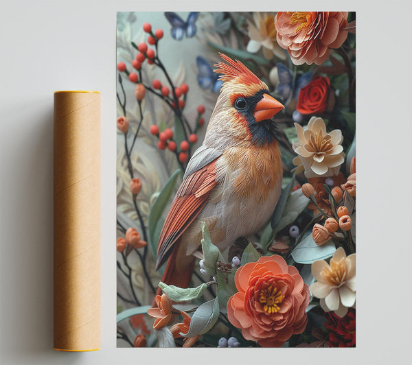 Coral Cardinal Bloom Giclee Print