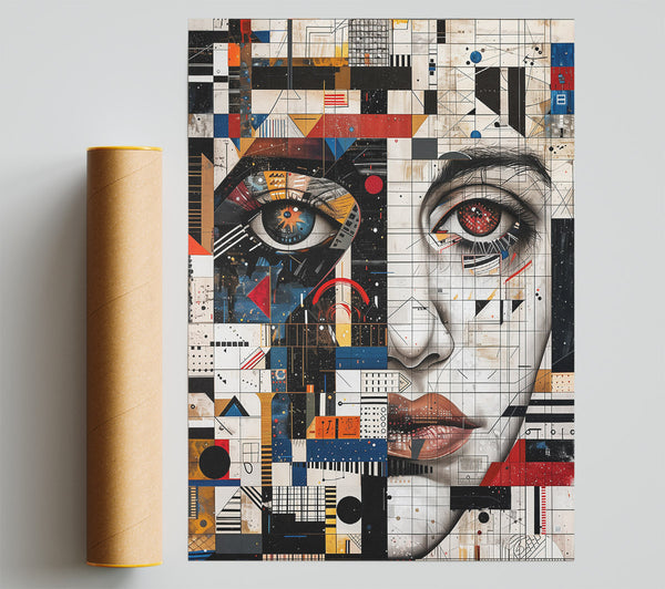 Red Gridded Gaze Print