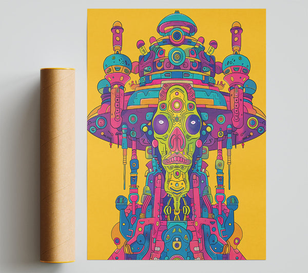 Yellow Bio-Mechanical Entity Giclee Print