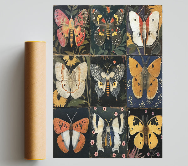 Grid Of Butterflies Poster