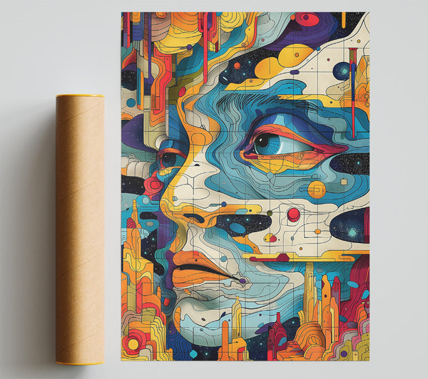 Orange Cosmic Face Print