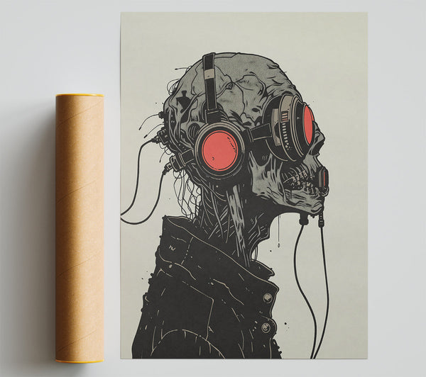 Red Wired Skull Print