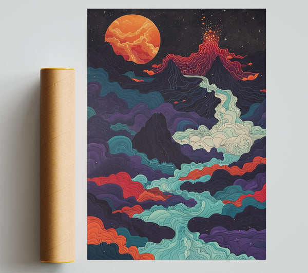 Teal Erupting Landscape Poster