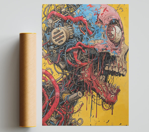 Red Mechanical Ruin Print