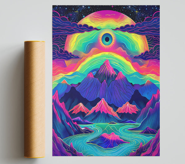 Neon Blue Mountain Dreams Print