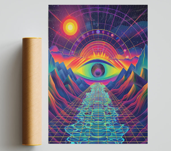Blue Grid Horizon Poster