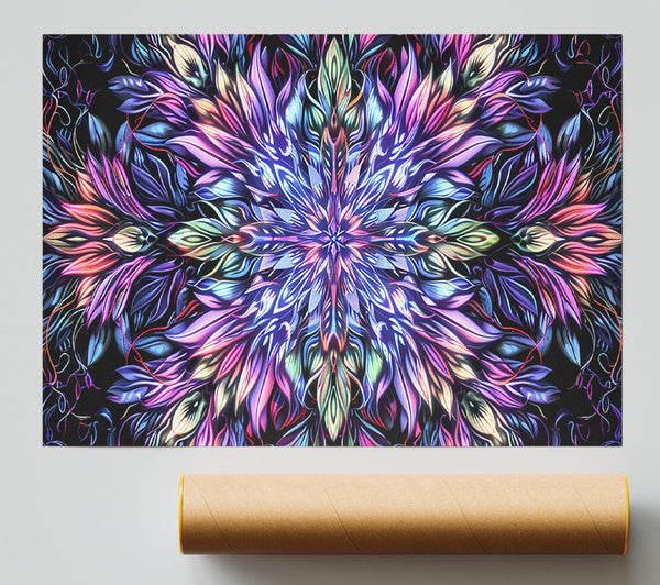 Blue Floral Kaleidoscope Print