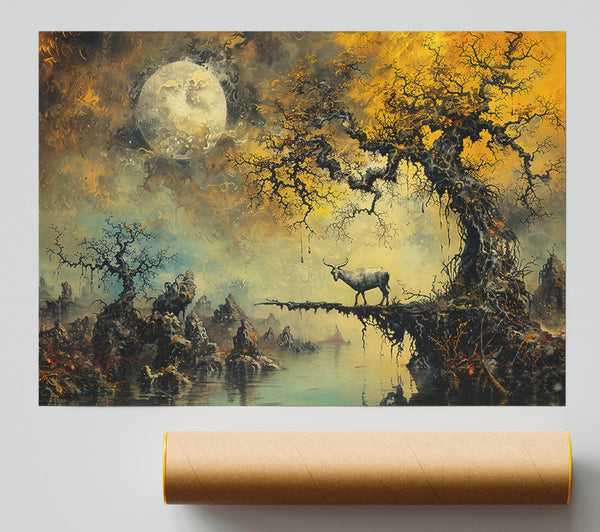 Golden Moonlight Landscape Giclee Print